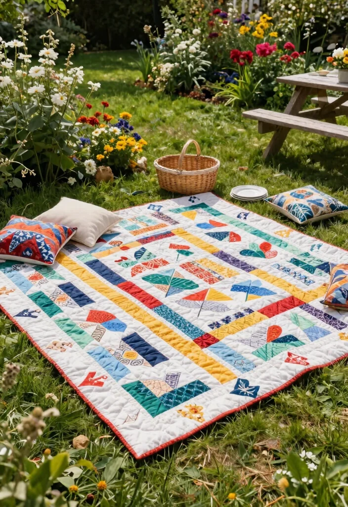 14 Rail Fence Quilt Ideas With Rustic Pattern Charm 10 14 Rail Fence Quilt Ideas With Rustic Pattern Charm - 10. Outdoor Charm with Quilts in the Garden 1