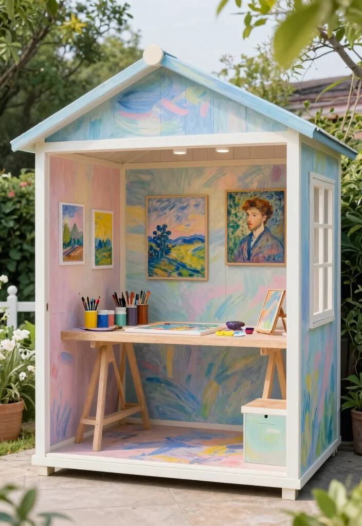 15 Art Shed Ideas for Eco-Friendly Backyard Studios 10 15 Art Shed Ideas for Eco-Friendly Backyard Studios - 10. Themed Art Shed: A Voyage into Art History 1