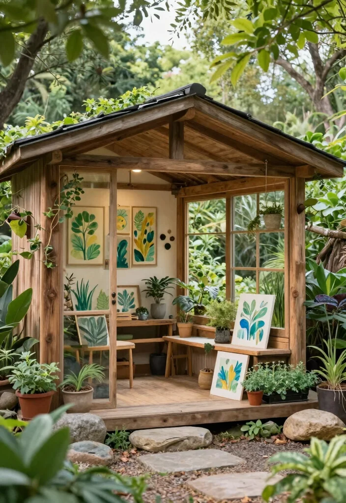 15 Art Shed Ideas for Eco-Friendly Backyard Studios 15 15 Art Shed Ideas for Eco-Friendly Backyard Studios - 15. Nature-Inspired Art Shed 1