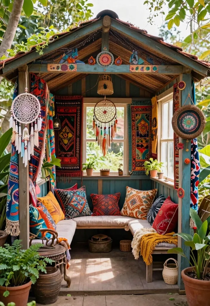 15 Art Shed Ideas for Eco-Friendly Backyard Studios 4 15 Art Shed Ideas for Eco-Friendly Backyard Studios - 4. Bohemian Retreat 1