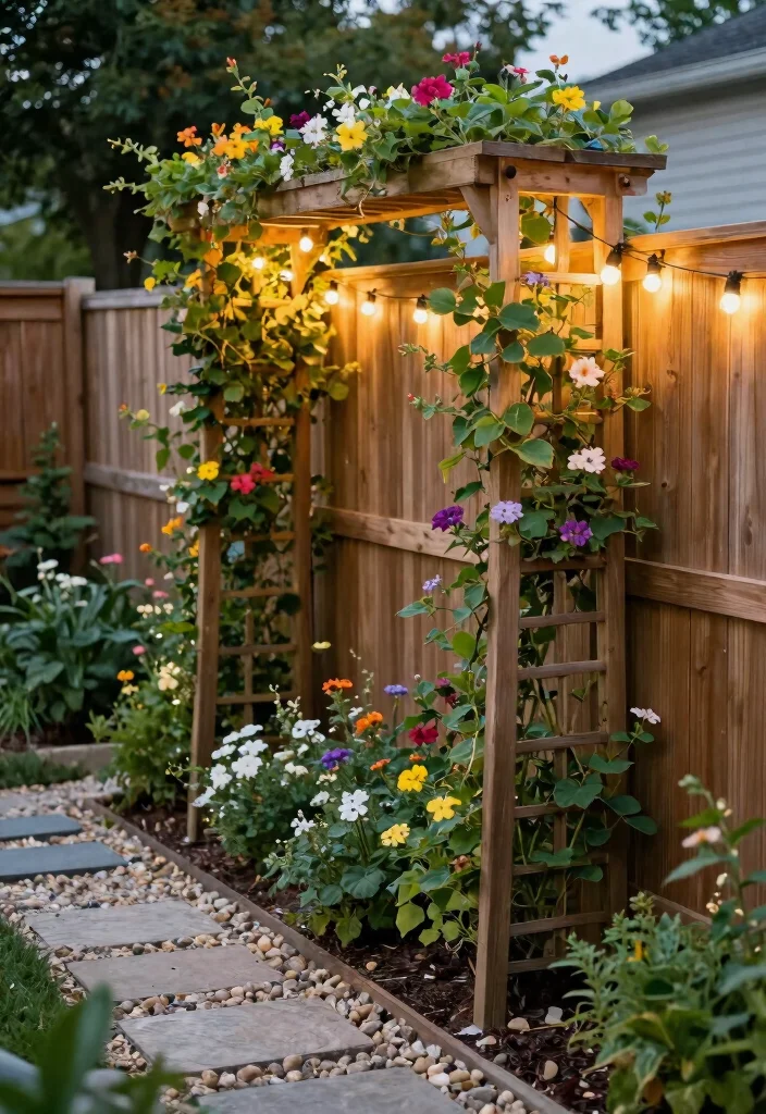 15 Border Gardens Along Fence Ideas With Lush Layers 6 15 Border Gardens Along Fence Ideas With Lush Layers - 6. Trellis and Vertical Garden 1