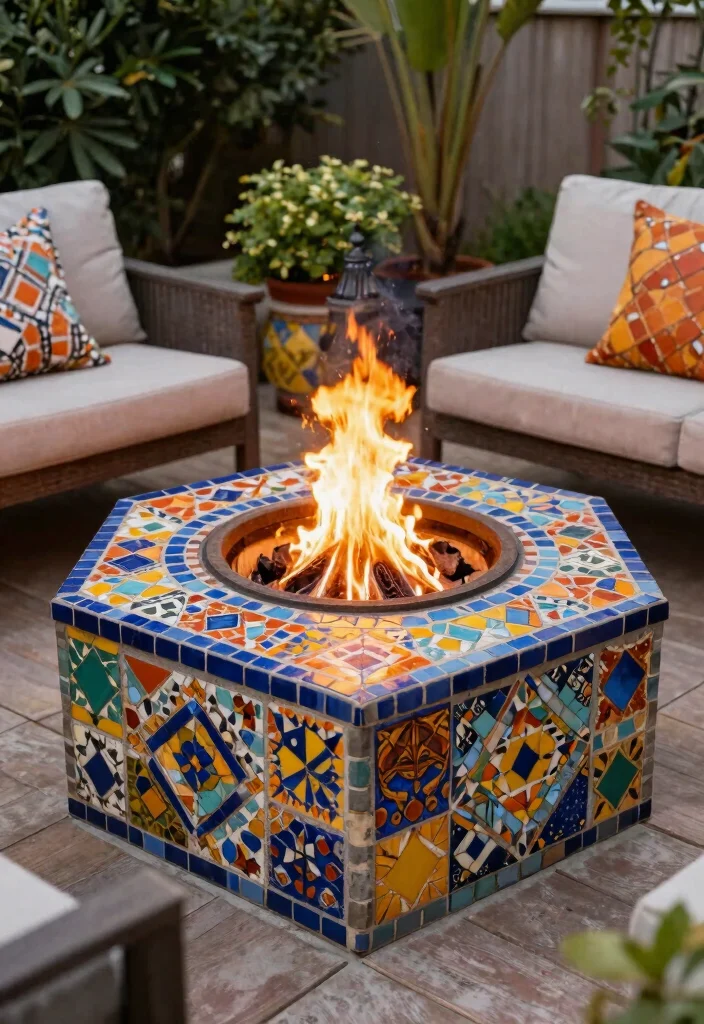 15 Deck Fire Pit Ideas That Feel Warm & Welcoming - 10. Colorful Mosaic Fire Pit 1