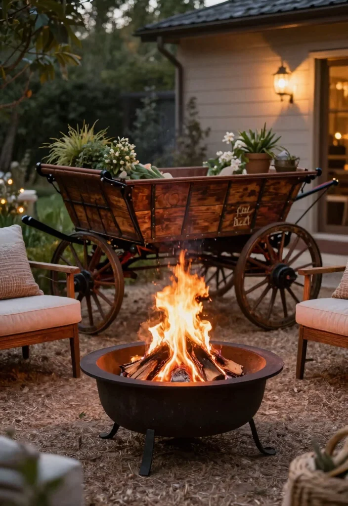 15 Deck Fire Pit Ideas That Feel Warm & Welcoming - 13. Vintage Wheel Fire Pit 1