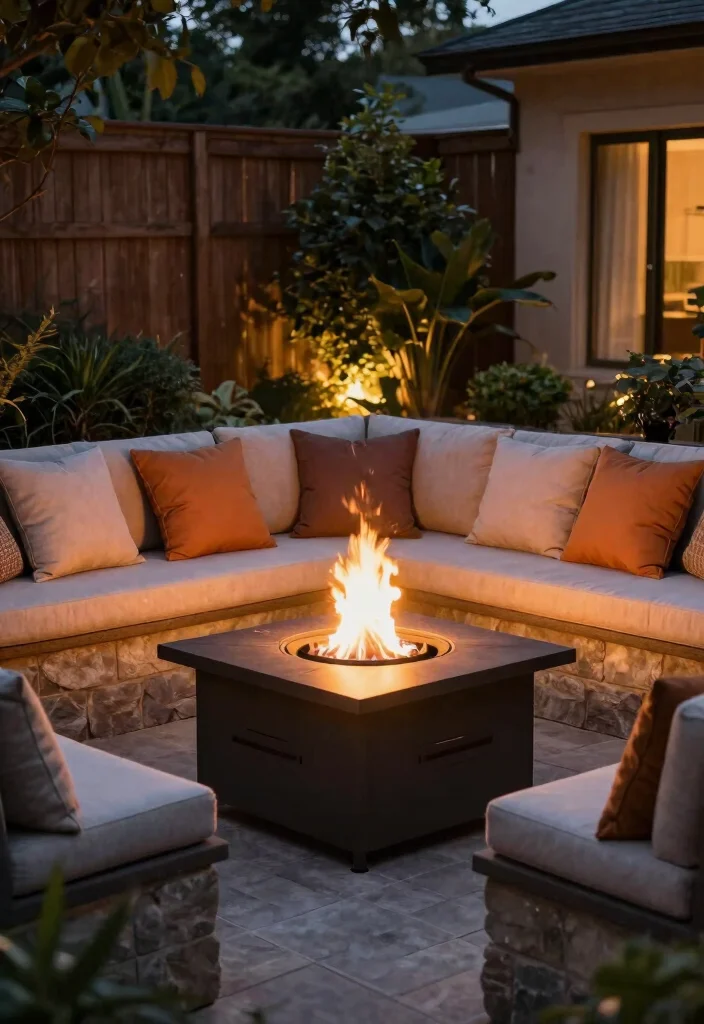 15 Deck Fire Pit Ideas That Feel Warm & Welcoming - 8. Fire Pit with Built-in Seating 1