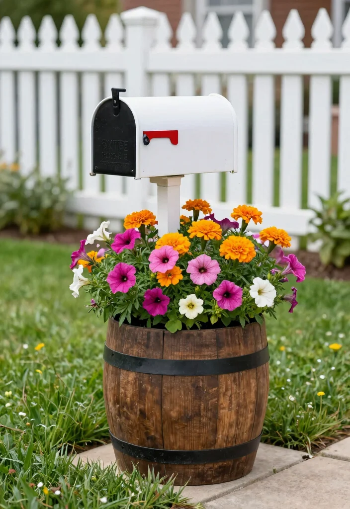 15 Half Barrel Planter Ideas With Rustic Charm 11 15 Half Barrel Planter Ideas With Rustic Charm - 11. Stylish Mailbox Planter 1