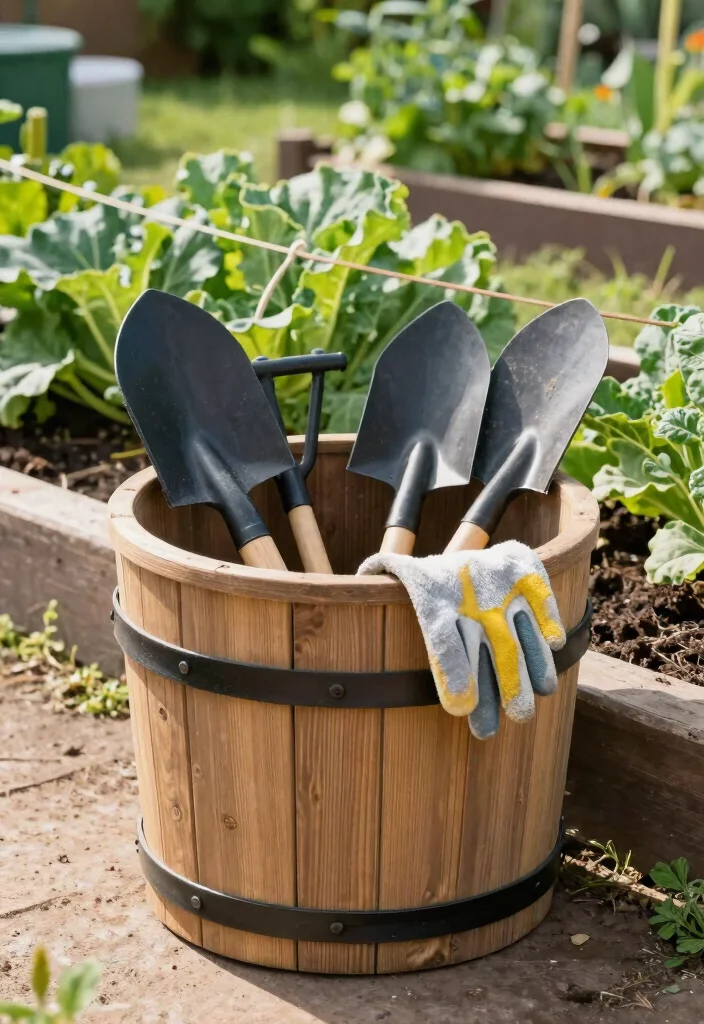 15 Half Barrel Planter Ideas With Rustic Charm 14 15 Half Barrel Planter Ideas With Rustic Charm - 14. Garden Tool Storage 1