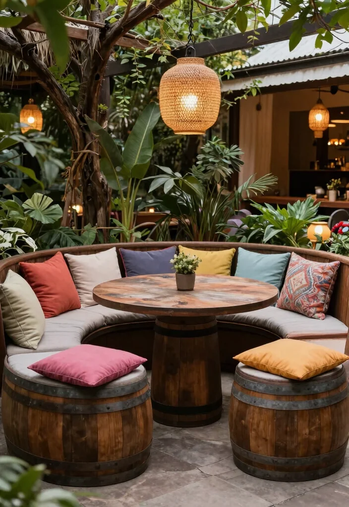 15 Half Barrel Planter Ideas With Rustic Charm 7 15 Half Barrel Planter Ideas With Rustic Charm - 7. Cozy Outdoor Seating 1
