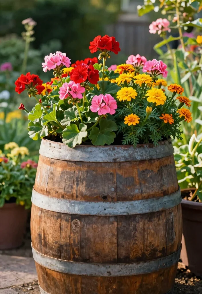15 Mosquito Repelling Planter Ideas With Functional Beauty 7 15 Mosquito Repelling Planter Ideas With Functional Beauty - 7. Repurposed Wine Barrel Planter with Bug-Repelling Flowers 1