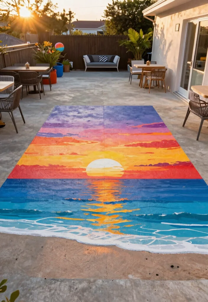 15 Painting Concrete Patio Ideas That Refresh Your Space - 15. Photo-Mural Art 1