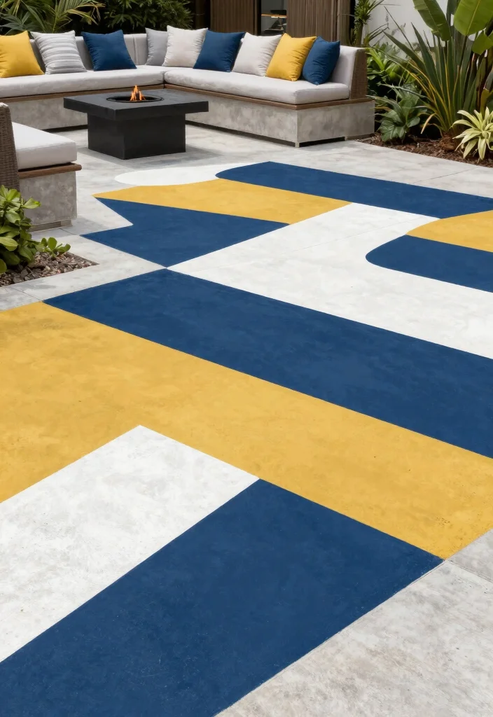 15 Painting Concrete Patio Ideas That Refresh Your Space - 2. Geometric Patterns 1