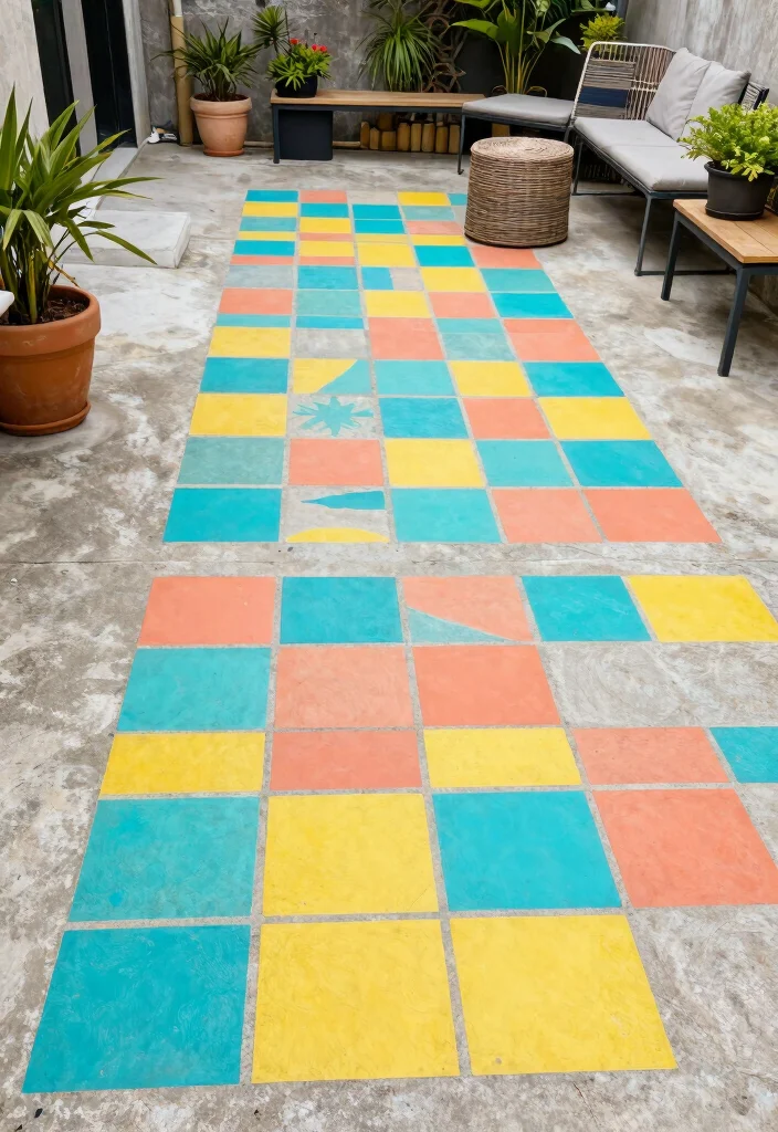 15 Painting Concrete Patio Ideas That Refresh Your Space - 4. Colorful Tiles 1