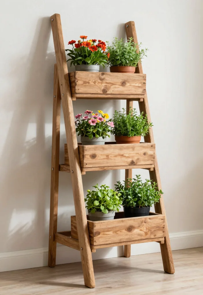 15 Planter on Wall Ideas With Modern Vertical Style - 1. Ladder-Style Planters 1