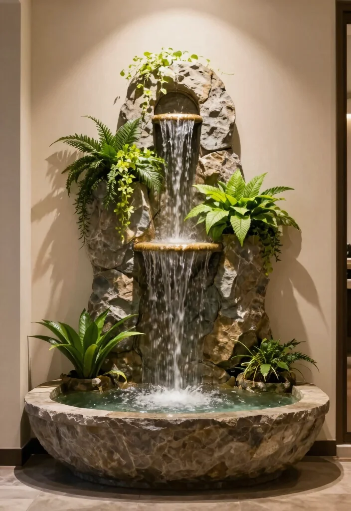 15 Planter on Wall Ideas With Modern Vertical Style - 12. Indoor Wall Fountain Planters 1
