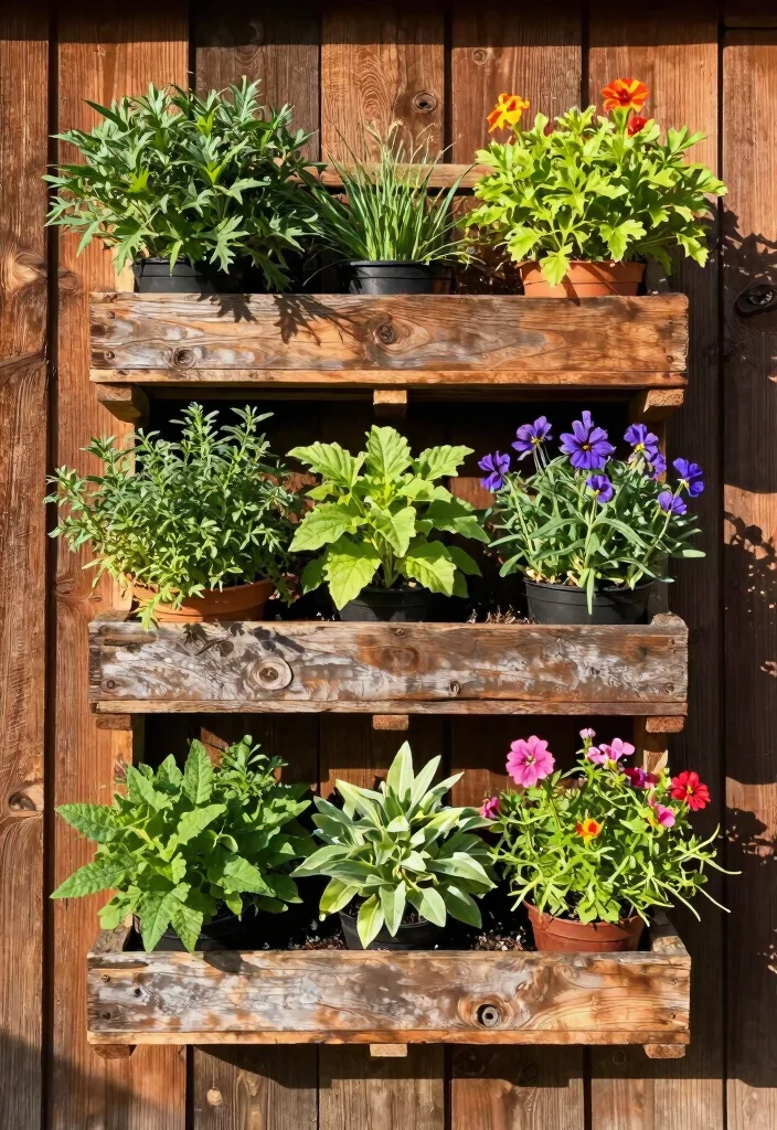 15 Planter on Wall Ideas With Modern Vertical Style - 13. Vertical Pallet Garden 1