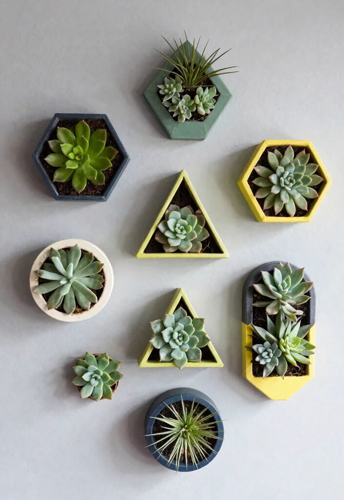 15 Planter on Wall Ideas With Modern Vertical Style - 2. Geometric Wall Planters 1
