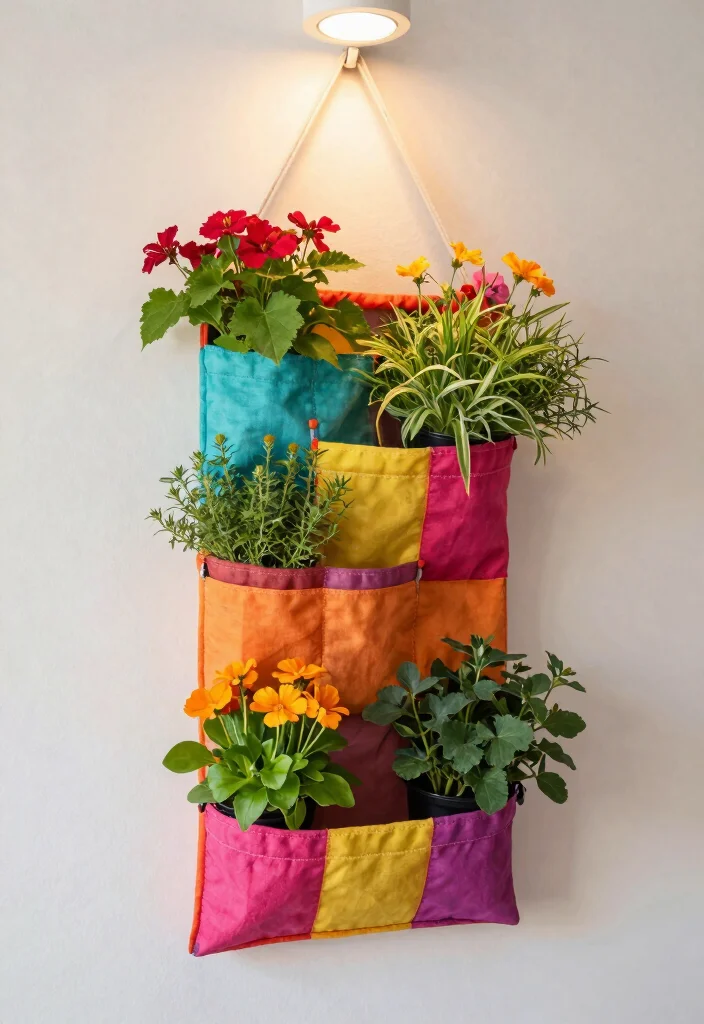 15 Planter on Wall Ideas With Modern Vertical Style - 9. Fabric Vertical Planters 1