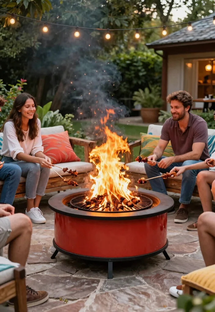 15 Portable Fire Pit Ideas That Move With You 6 15 Portable Fire Pit Ideas That Move With You - 6. Round Steel Fire Pit with Grill Grate 1