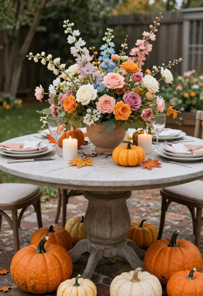 15 Round Patio Table Ideas That Feel Intimate & Stylish 14 15 Round Patio Table Ideas That Feel Intimate & Stylish - 14. Seasonal Splendor 1