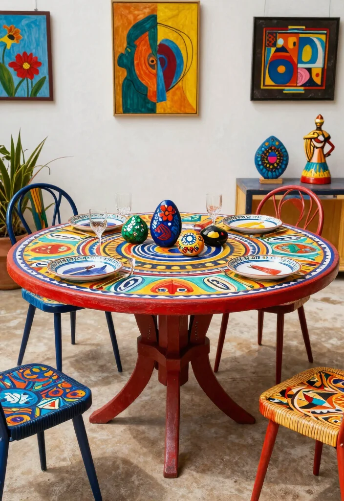 15 Round Patio Table Ideas That Feel Intimate & Stylish 9 15 Round Patio Table Ideas That Feel Intimate & Stylish - 9. Artsy Vibes 1