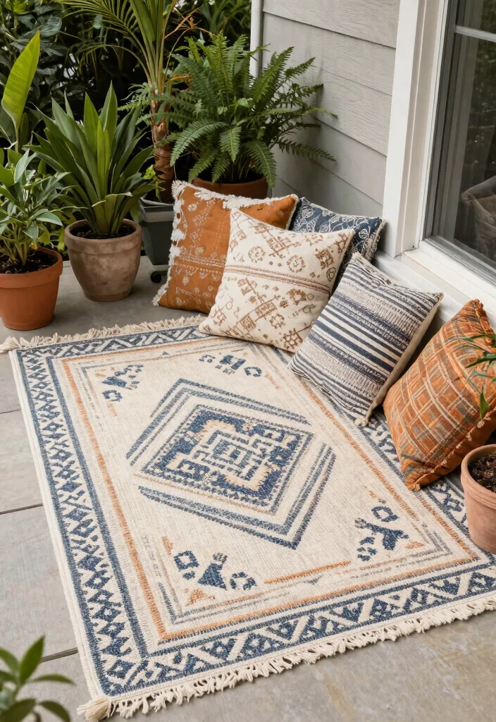 15 Small Side Porch Ideas That Make the Most of Narrow Spaces 15 15 Small Side Porch Ideas That Make the Most of Narrow Spaces - 15. Outdoor Rugs and Textiles 1