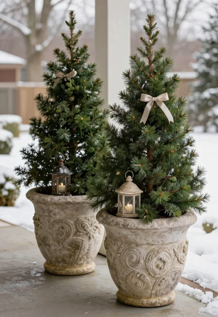 15 Winter Porch Pots Ideas With Seasonal Charm 13 15 Winter Porch Pots Ideas With Seasonal Charm - 13. Textured Stone Planters 1
