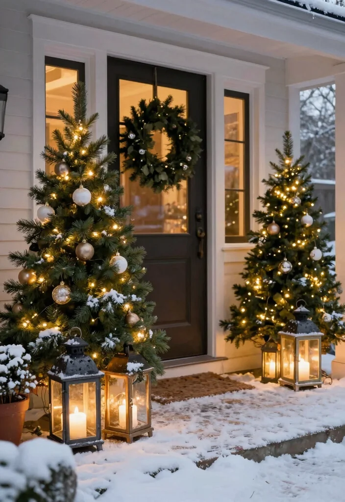 15 Winter Porch Pots Ideas With Seasonal Charm 14 15 Winter Porch Pots Ideas With Seasonal Charm - 14. Festive Lanterns with Evergreens 1
