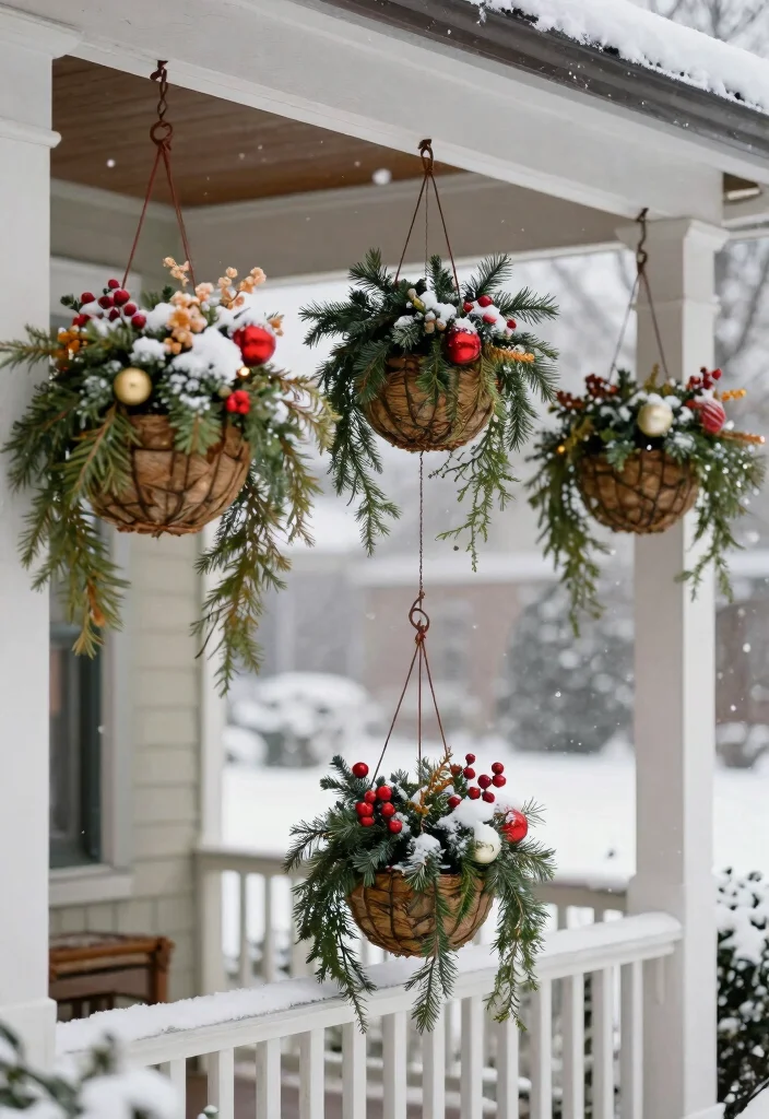 15 Winter Porch Pots Ideas With Seasonal Charm 15 15 Winter Porch Pots Ideas With Seasonal Charm - 15. Whimsical Hanging Baskets 1