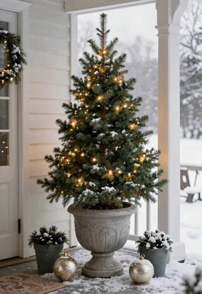 15 Winter Porch Pots Ideas With Seasonal Charm 6 15 Winter Porch Pots Ideas With Seasonal Charm - 6. Elevated Tree Planter 1