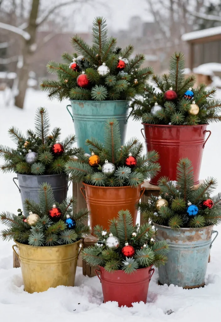 15 Winter Porch Pots Ideas With Seasonal Charm 7 15 Winter Porch Pots Ideas With Seasonal Charm - 7. Colorful Rustic Tubs 1