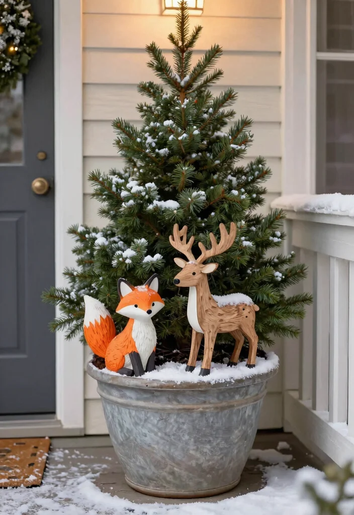 15 Winter Porch Pots Ideas With Seasonal Charm 8 15 Winter Porch Pots Ideas With Seasonal Charm - 8. Whimsical Animal Accents 1