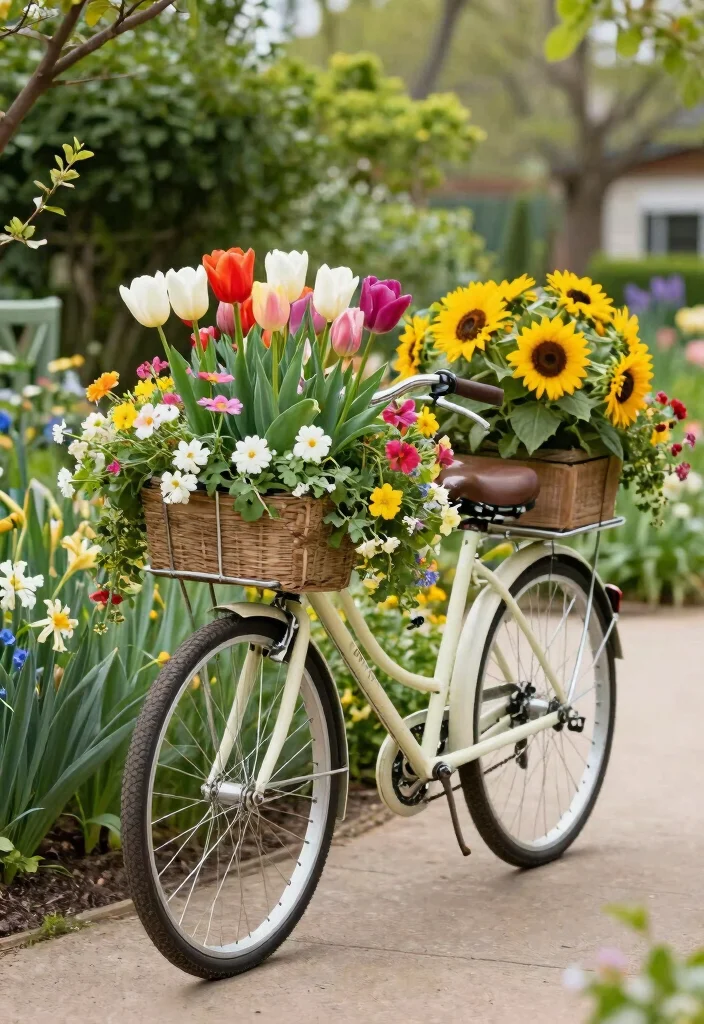 16 Bicycle Planter Ideas With Whimsical Flair 10 16 Bicycle Planter Ideas With Whimsical Flair - 10. Bicycle Planter with Seasonal Flowers 1