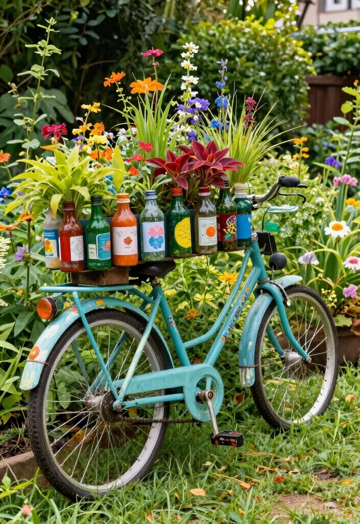 16 Bicycle Planter Ideas With Whimsical Flair 14 16 Bicycle Planter Ideas With Whimsical Flair - 14. Bicycle Planters with Recycled Bottles 1