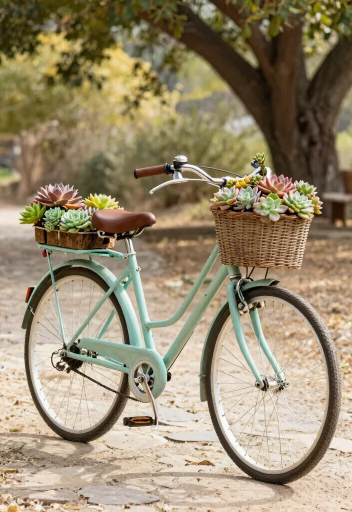 16 Bicycle Planter Ideas With Whimsical Flair 2 16 Bicycle Planter Ideas With Whimsical Flair - 2. Vintage Bicycle with Succulents 1