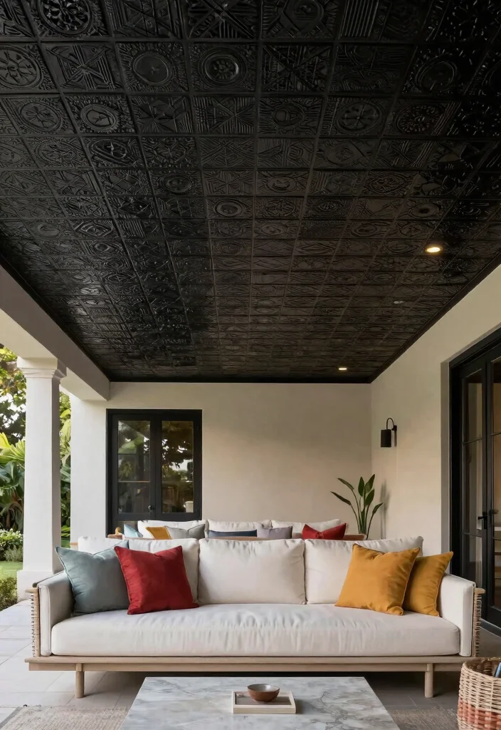 16 Black Porch Ceiling Ideas With Bold Modern Contrast - 10. Textured Black Ceilings 1