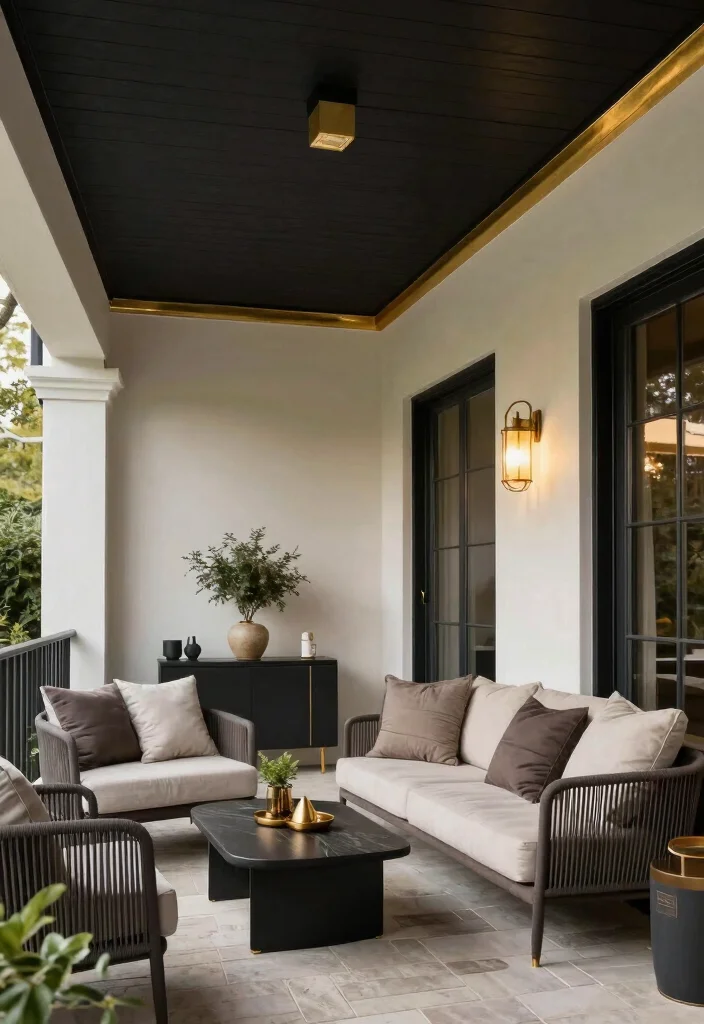 16 Black Porch Ceiling Ideas With Bold Modern Contrast - 12. Black and Gold Accents 1