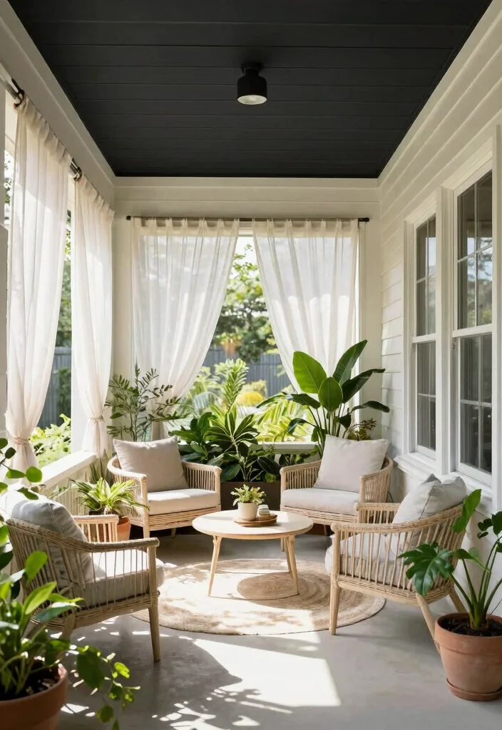16 Black Porch Ceiling Ideas With Bold Modern Contrast - 14. Black Ceiling with Natural Lighting 1