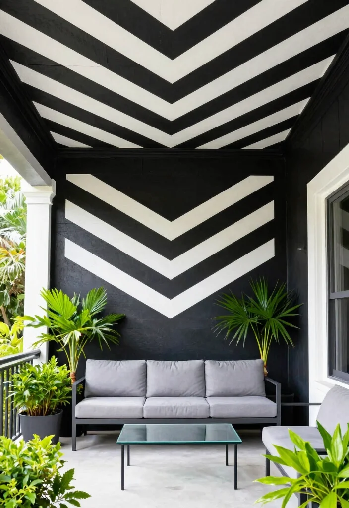 16 Black Porch Ceiling Ideas With Bold Modern Contrast - 3. Geometric Patterns 1
