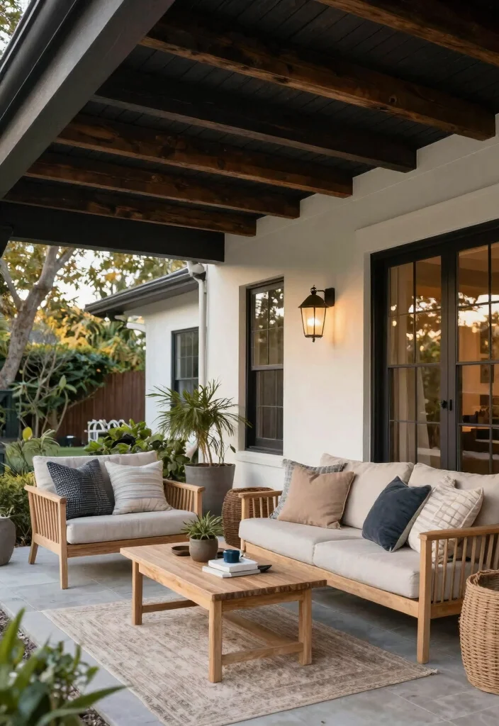 16 Black Porch Ceiling Ideas With Bold Modern Contrast - 9. Black with Exposed Beams 1
