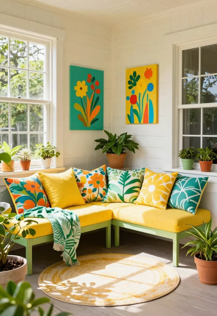 16 Closed in Porch Ideas That Feel Warm Year Round 13 16 Closed in Porch Ideas That Feel Warm Year Round - 13. Playful Color Schemes 1