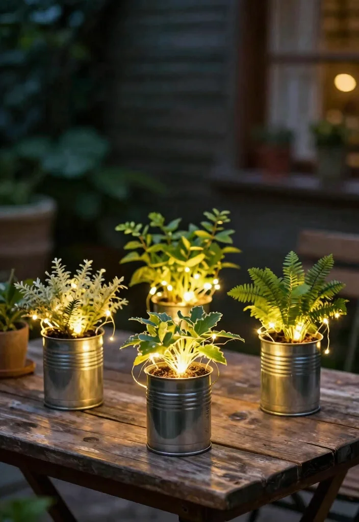 16 Coffee Can Planter Ideas With Creative DIY Touch 15 16 Coffee Can Planter Ideas With Creative DIY Touch - 15. Fairy Lights Planters 1