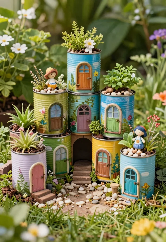 16 Coffee Can Planter Ideas With Creative DIY Touch 3 16 Coffee Can Planter Ideas With Creative DIY Touch - 3. Whimsical Fairy Garden 1
