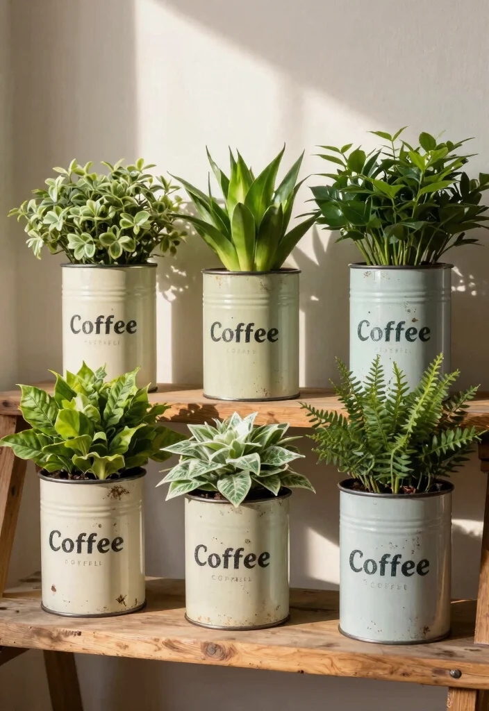 16 Coffee Can Planter Ideas With Creative DIY Touch 7 16 Coffee Can Planter Ideas With Creative DIY Touch - 7. Vintage Planter Collection 1