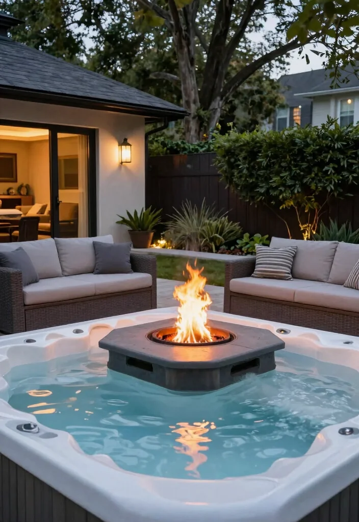 16 Fire Pit Near Pool Ideas With Resort Vibes 14 16 Fire Pit Near Pool Ideas With Resort Vibes - 14. Integrated Fire Pit and Hot Tub 1