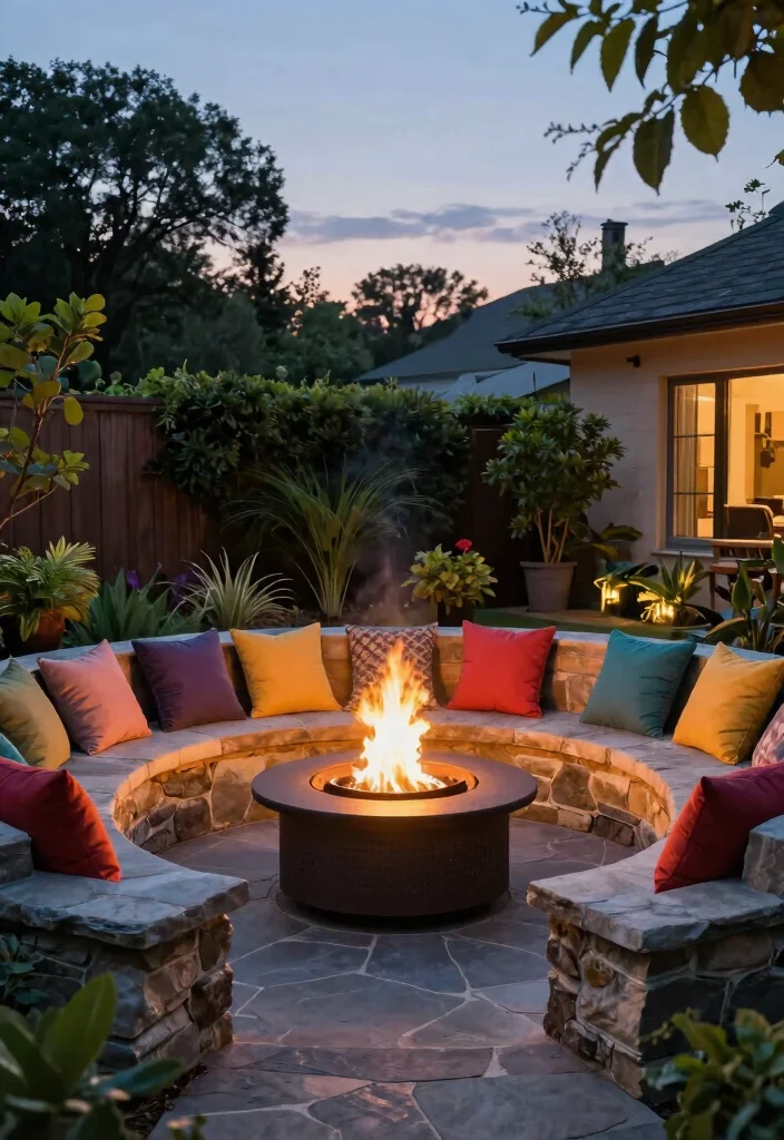 16 Fire Pit Near Pool Ideas With Resort Vibes 3 16 Fire Pit Near Pool Ideas With Resort Vibes - 3. Circular Fire Pit with Built-In Seating 1