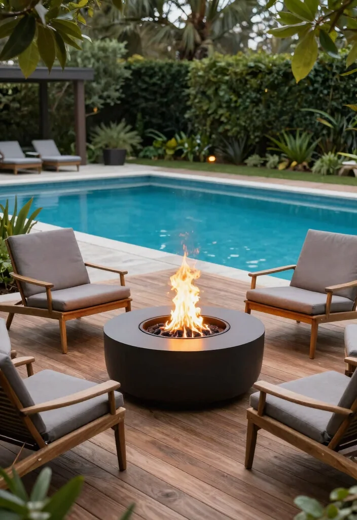 16 Fire Pit Near Pool Ideas With Resort Vibes 5 16 Fire Pit Near Pool Ideas With Resort Vibes - 5. Elevated Fire Pit with Surrounding Deck 1