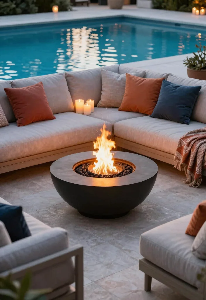 16 Fire Pit Near Pool Ideas With Resort Vibes 6 16 Fire Pit Near Pool Ideas With Resort Vibes - 6. Fire Bowl with Surrounding Lounge Area 1