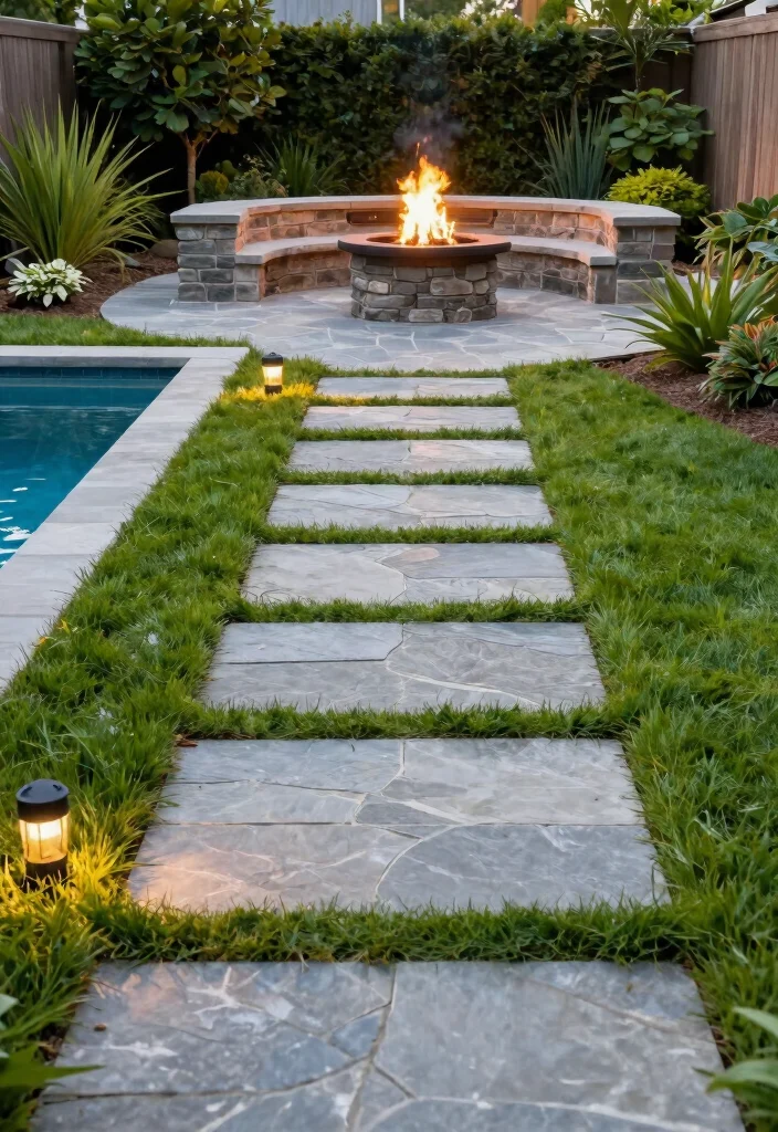 16 Fire Pit Near Pool Ideas With Resort Vibes 8 16 Fire Pit Near Pool Ideas With Resort Vibes - 8. Fire Pit with Stone Pathway 1