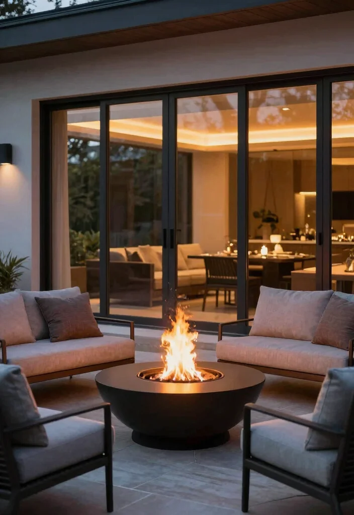 16 Large Sliding Glass Doors Patio Ideas That Blur Indoors & Out 12 16 Large Sliding Glass Doors Patio Ideas That Blur Indoors & Out - 12. Fire Pit Integration 1