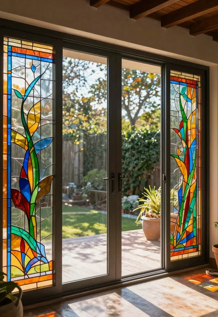 16 Large Sliding Glass Doors Patio Ideas That Blur Indoors & Out 16 16 Large Sliding Glass Doors Patio Ideas That Blur Indoors & Out - 16. Artistic Glass Designs 1