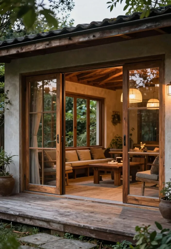 16 Large Sliding Glass Doors Patio Ideas That Blur Indoors & Out 3 16 Large Sliding Glass Doors Patio Ideas That Blur Indoors & Out - 3. Rustic Charm with Wooden Frames 1